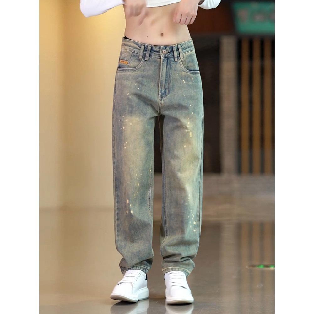 Paint point jeans men's trendy brand versatile handsome casual trousers men's personalized loose straight-leg pants