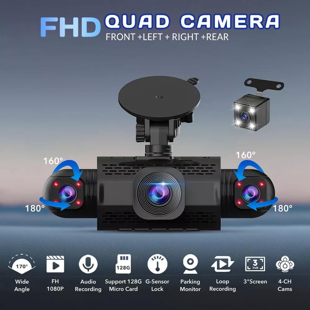 

3.0″ IPS 360° Видеорегистратор HD 1080P 4 Объектива Запись вождения с картой 32G для циклической записи видео 24-часовой монитор парковки GPS-навигация United States