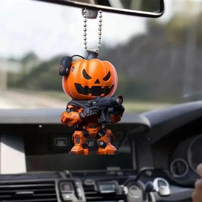 Halloween Pumpkin Man Hanging Decoration Home Indoor Christmas Tree Car Rearview Mirror 2D Flat Cartoon Pumpkin Acrylic Hanging Ornament Pendant