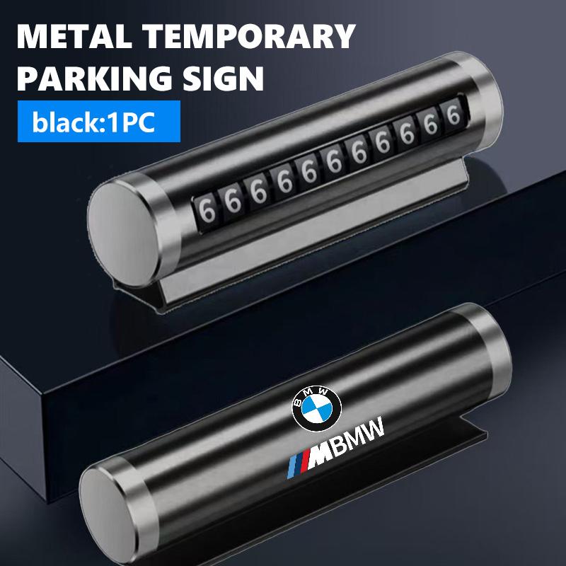 UWGK8 Metal Car Temporary Parking Card Rotate Phone Number Plate Sticker For BMW M 1 3 4 5 6 7 Series M3 M6 F01 F02E34 E36 E70 F10 X6