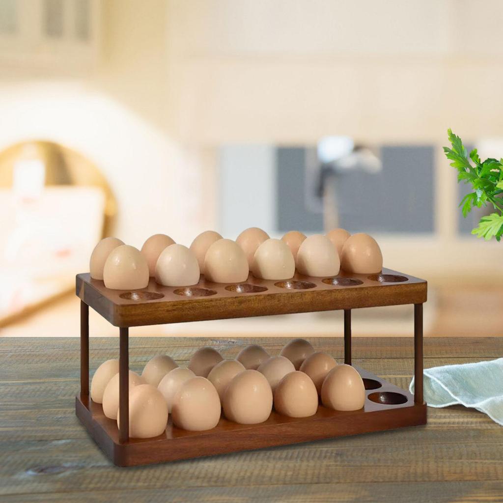 2-stöckiger Eierhalter aus Holz, stapelbar, fasst 36 Eier, Halter, Kühlschrank, Ausstellungsständer für Arbeitsplattenaufbewahrung, Küchenzubehör