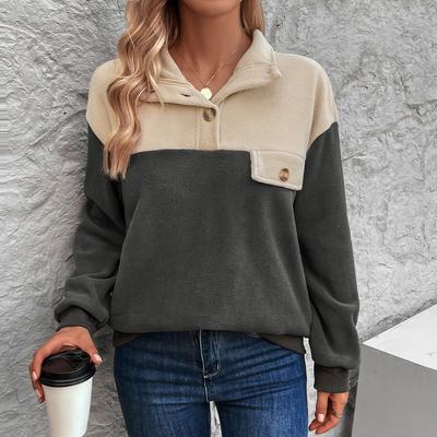 Herbst und Winter Damen Fleece-Sweatshirt Stehkragen Pullover Jacke Shake Velvet Color Collision Langarm-Sweatshirt