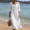 Abito midi casual da donna a vestibilità larga con maniche a sbuffo, scollo quadrato frontale e tessuto leggero