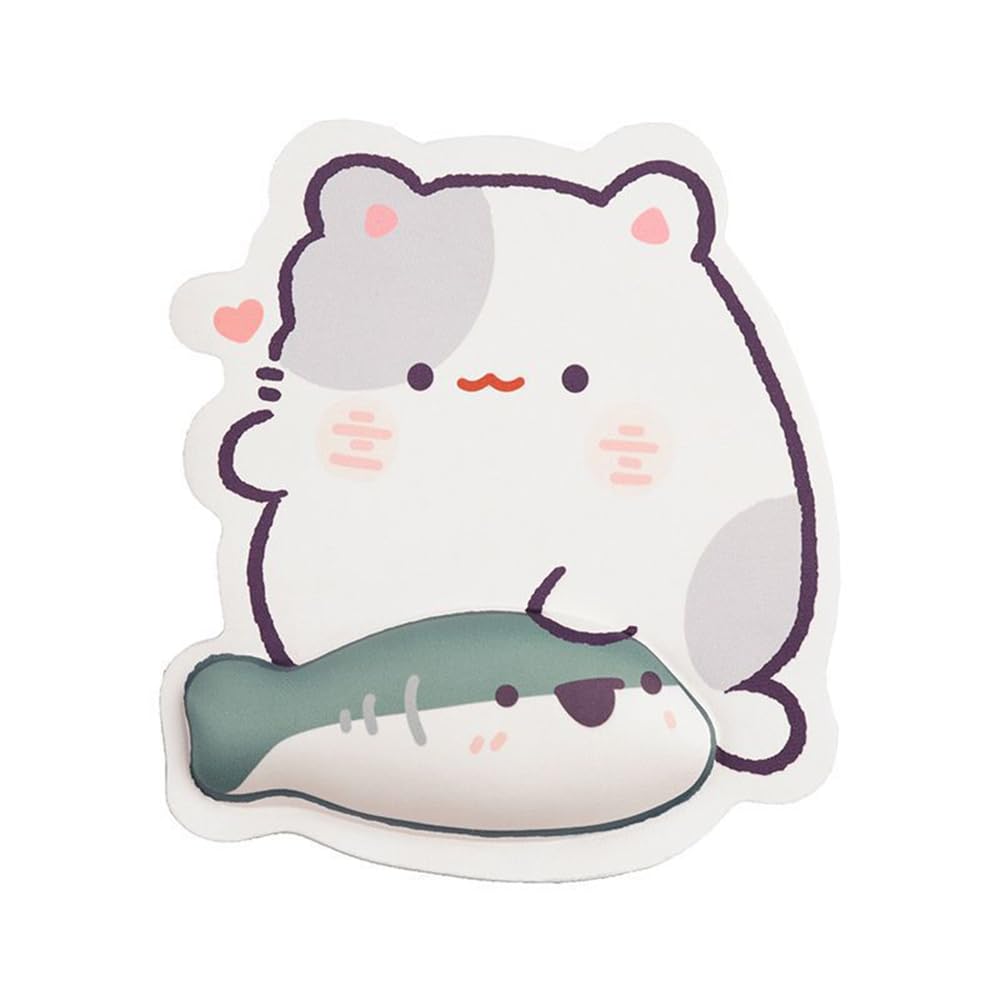 

Коврик для мыши со встроенной подставкой для запястья, с милым животным, кошкой и рыбой, из пены с эффектом памяти, для руки, запястья, ладони, совместимый с ноутбуками и подставкой 21 см,