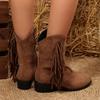 Vintage Tassels Western Boots Women Autumn Winter 2025 Loose Low Heels Ankle Boots Woman Faux Suede Slip On Cowboy Botas Mujer