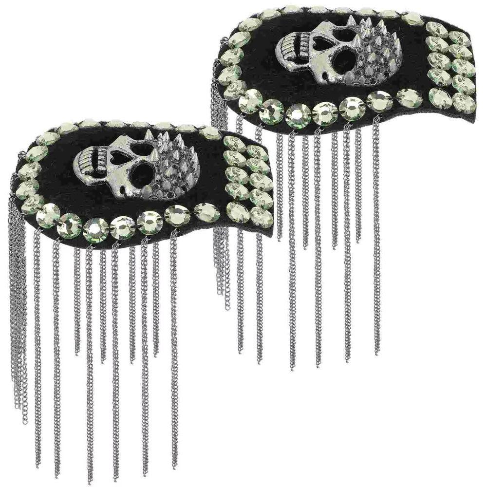 Cool Tassel Chain Epaulette Skull Jacket Vintage Brooch  Western-style clothes