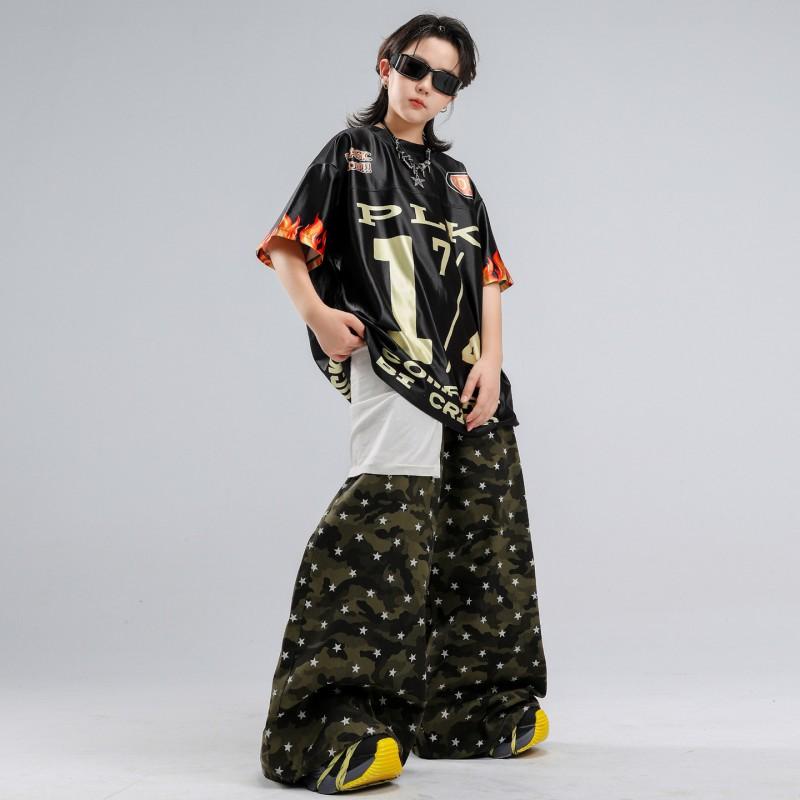 Kids Hip Hop Dance Pants Camo Print Loose Fit Streetwear Boys Girls Stage Performance