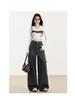 Women's High-Waist Fleece-Lined Wide-Leg Jeans, Retro Workwear Style for Autumn/Winter 2024