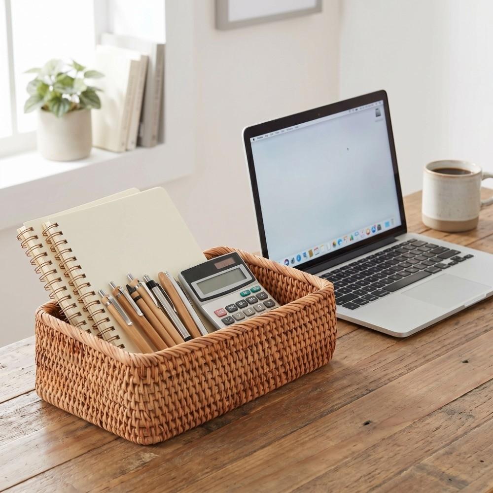 Rattan Wicker Storage Basket Rectangular Snack Toy Storage Basket Living Room