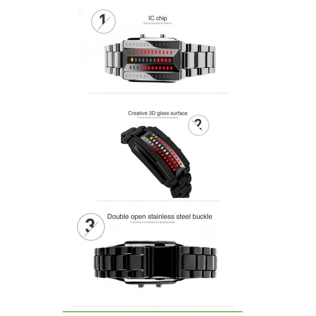 Modny zegarek LED na rękę Unisex Męski Damski Prezent Wyświetlacz Cyfrowy Lawa Pasek ze Stali Nierdzewnej Wojskowy Sportowy Vintage Retro Casual