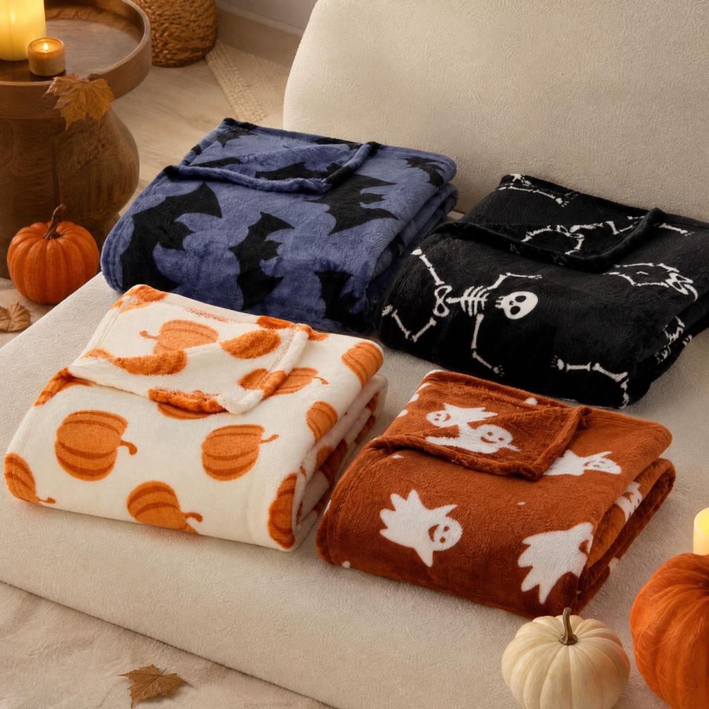 Flannel Halloween Throw Blanket with Single-Sided Print for Bed, Couch and Sofa