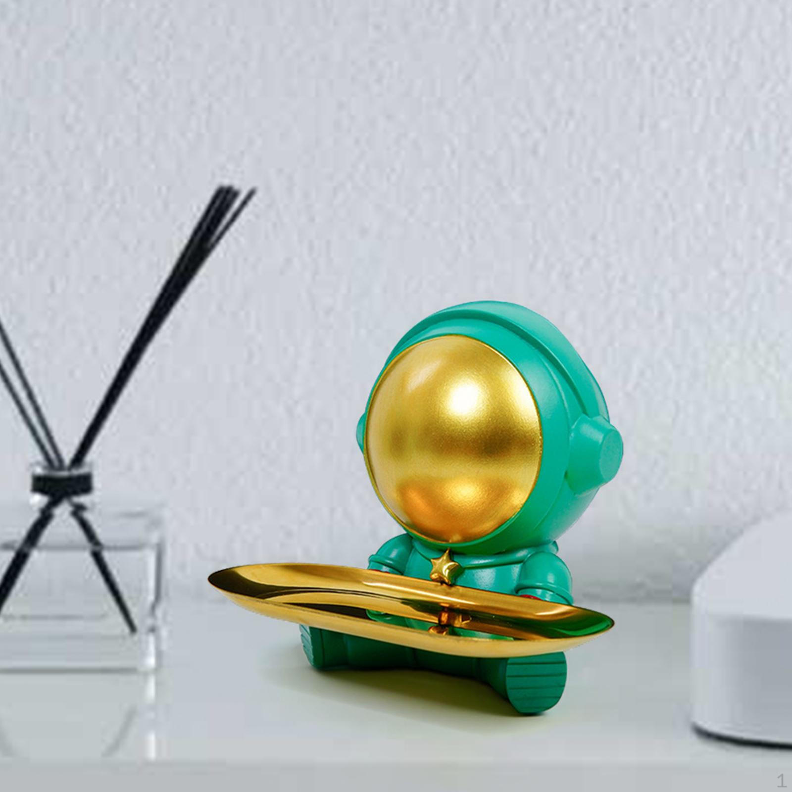 Creative Astronaut Figurine Storage Tray Space Sundries Holder Snacks Organizer for Earring Desktop Green Gold