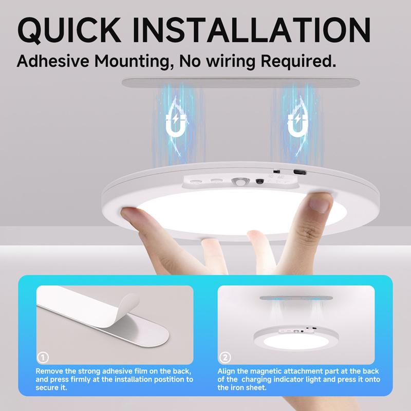 Motion Sensor Ceiling Light USB Type-C Rechargeable Magnetic Lamp Wireless Wall Lamp Remote LED Night Light For Kitchen Coatroom