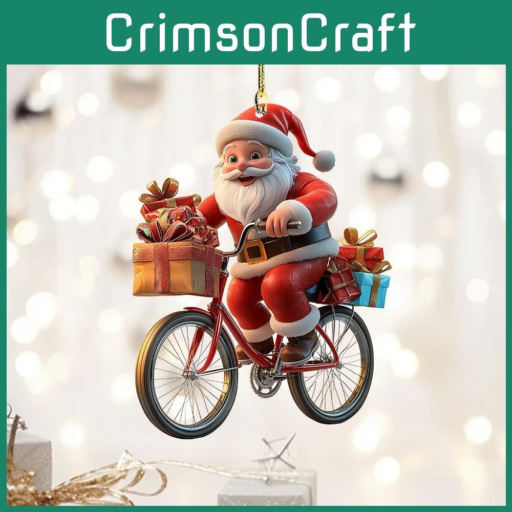 Claus Santa Rides Bike Decor Acrylic Pendant For Christmas Enhancement Interior