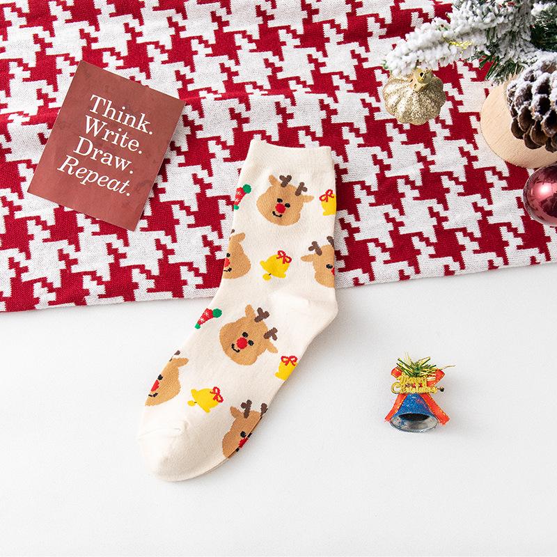 Trendy Christmas Cartoon Mid-Calf Socks for Women - Cute and Cozy Autumn/Winter Cotton Gift In Red
