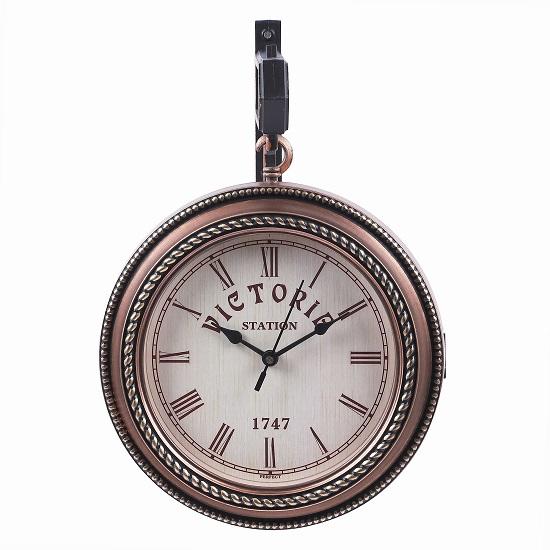 Plastic Wood Pattern Replica Dual Side Victoria Station Wall Clock Hanging Style Platform Railway Clock Home Decor 33.02 Cm