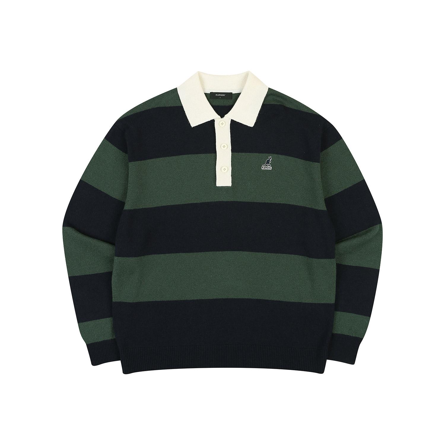 Kangol Striped Polo Neck Sweater 1867 Navy Navy/L