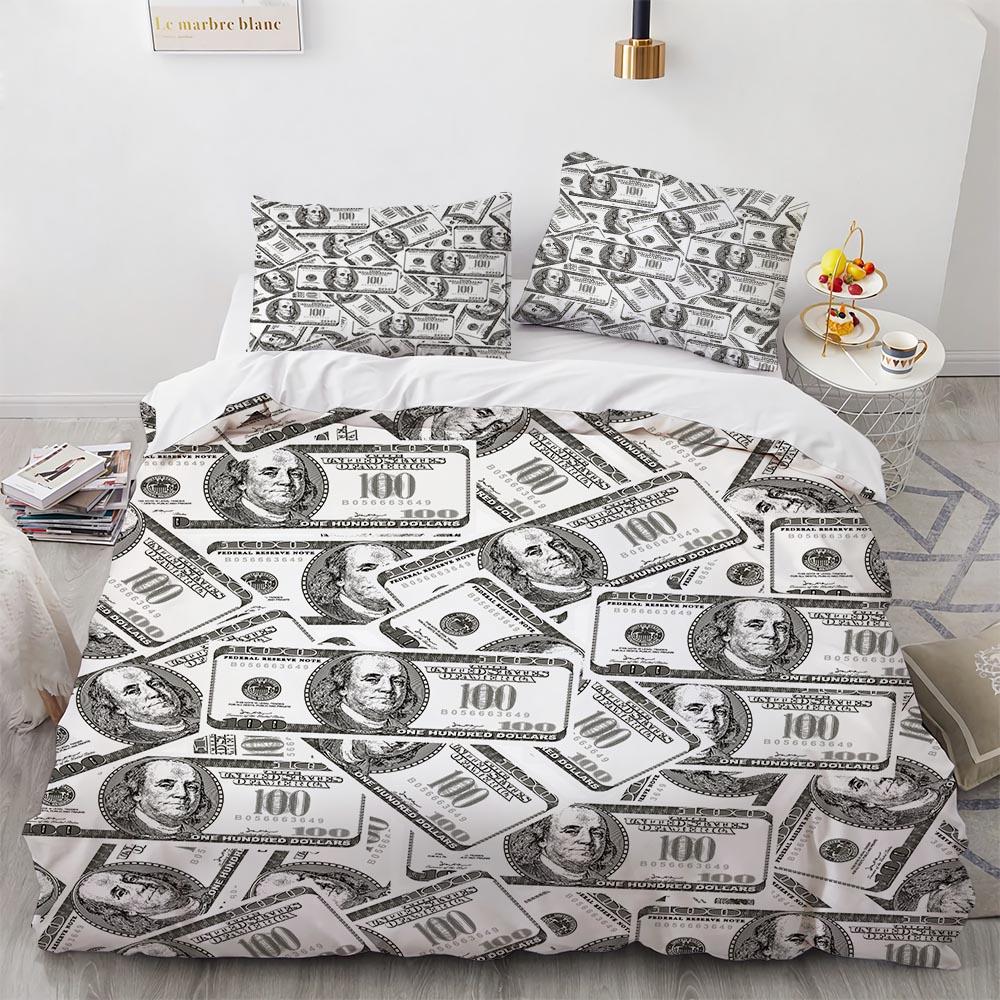 3D Modern Bedding Set Dollar Motif Printed Duvet Cover Vivid Comforter Cover 2/3 Pieces Money Pattern Funny King Queen Size