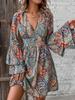 Abito Elegante Floreale da Donna a Manica a Campana con Scollo a V Stile Maturo Patchwork Retrò Francese Slim Sexy Elegante Abito Lungo da Donna