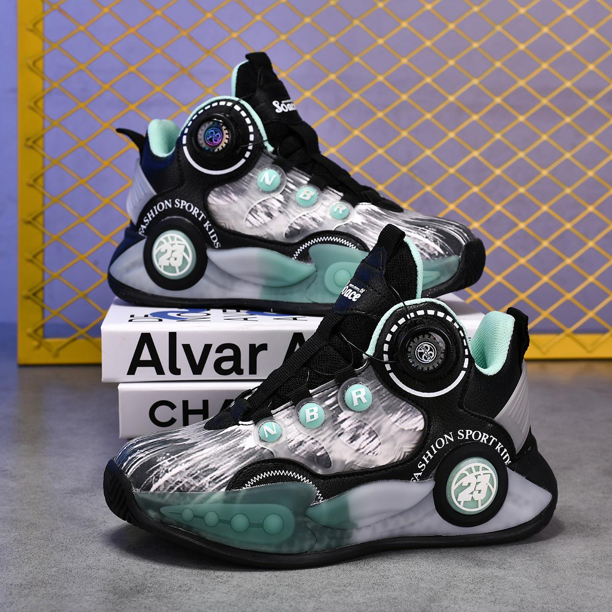 

Boys basketball shoes children s rotating buckle shoes new summer and autumn breathable leather surface running primary school students casual sports 30 чёрный