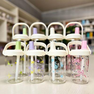Portable Plastic Pearl Milk Tea Straw Cup Bowknot Large Capacity Drink Cup Anti-fall Straigh Drinking Water Bottle Outdoors