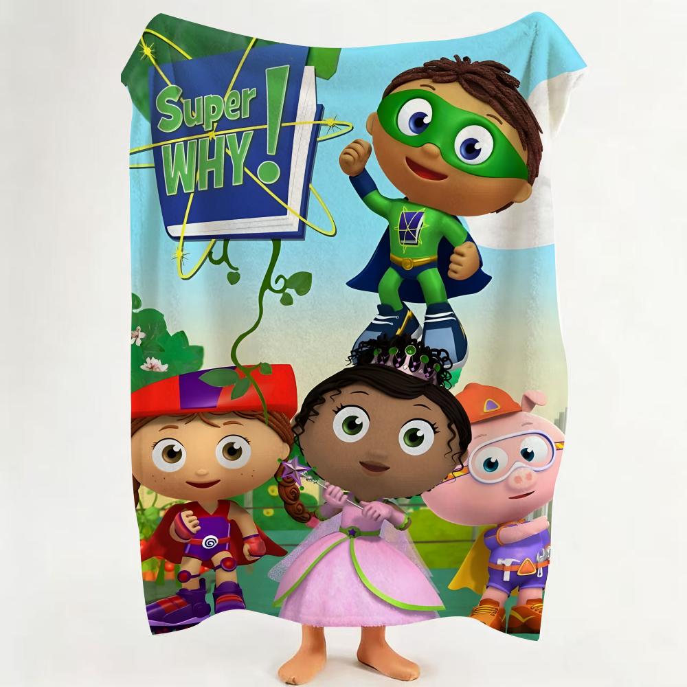 cartoon S Super W Why! Throw Flannel Throw Blanket Suitable for Sofa Living Room Bedroom