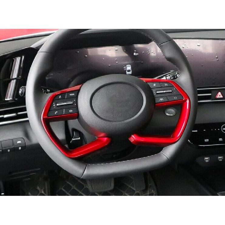 For Hyundai Elantra 2021-23 Red Glossy Steering Wheel Button Frame Trim 2PCS Fit