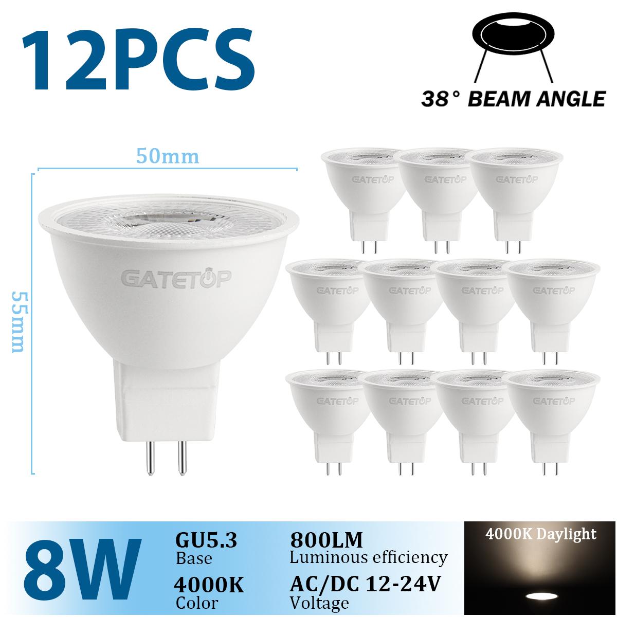 

12pcs Hight Power AC DC 12V 24V LED Spotlight MR16 Bulb GU5.3 3000K 4000K 6000K 8W 800lm Replace 50W Halogen Lamp Living Room 8W&AC DC 12-24V