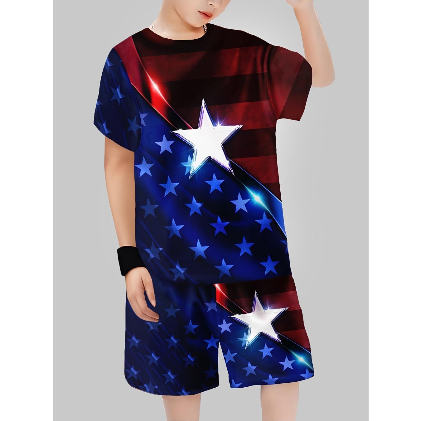 Комплект для мальчика Модный Пуловер с 3D-печатью, Шорты с коротким рукавом, Толстовка, Комплект футболка и шорты для мальчика, Для улицы 5-6Y