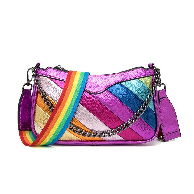Colorful Pu Crossbody Chain Bag With Stylish Plaid Design Perfect For Daily Use
