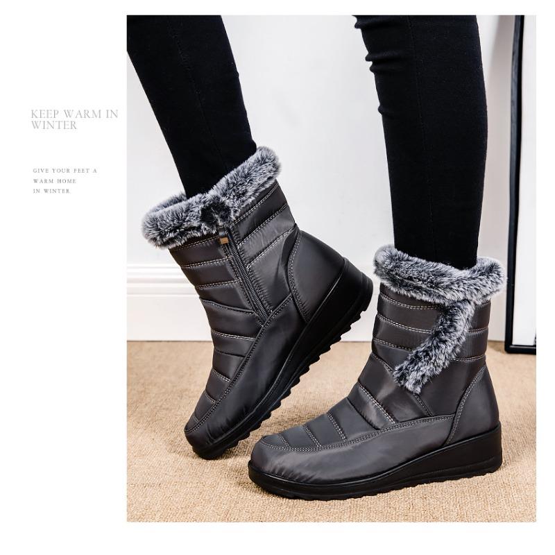 2025 New Style Faux Rabbit Fur Collar High-Top Insulated Women's Snow Boots with Side Chain, Waterproof Women's Boots, Casual Women's Shoes