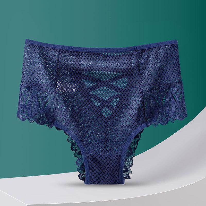 2PCS Sexy Mesh Women Lace Underwear Mid-Rise Briefs Hollow Out G String Underpant Solid Comfortable Female Breathable Lingerie