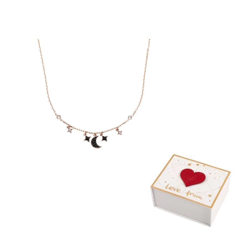 Swarovski Symbolica Faux Crystal Stone, Rose Gold Tone Plated Necklaces Womens Black F-white gift box