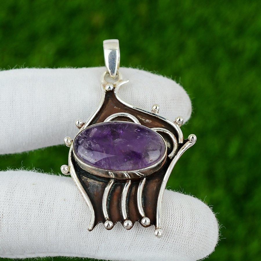Подарок для нее Ювелирная подвеска из стерлингового серебра 925 пробы с натуральным звездчатым аметистом