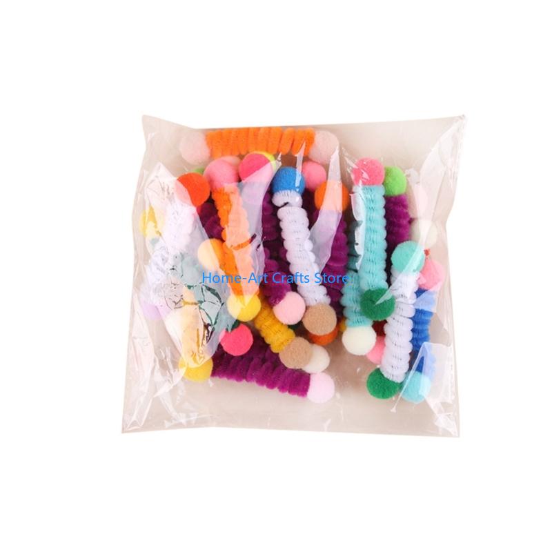 Y3NA 24 Pack Cats Teaser Toy Double Head Lightweight Plush Ball Active Pet Plaything