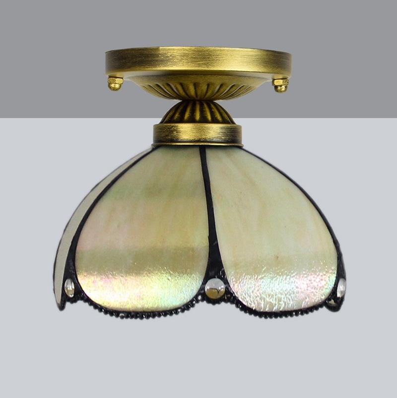 European Stained Glass Ceiling Light - Handcrafted Floral Rose Mosaic, Antique 8Inch Wide Flush Mount for Dining Room/Library