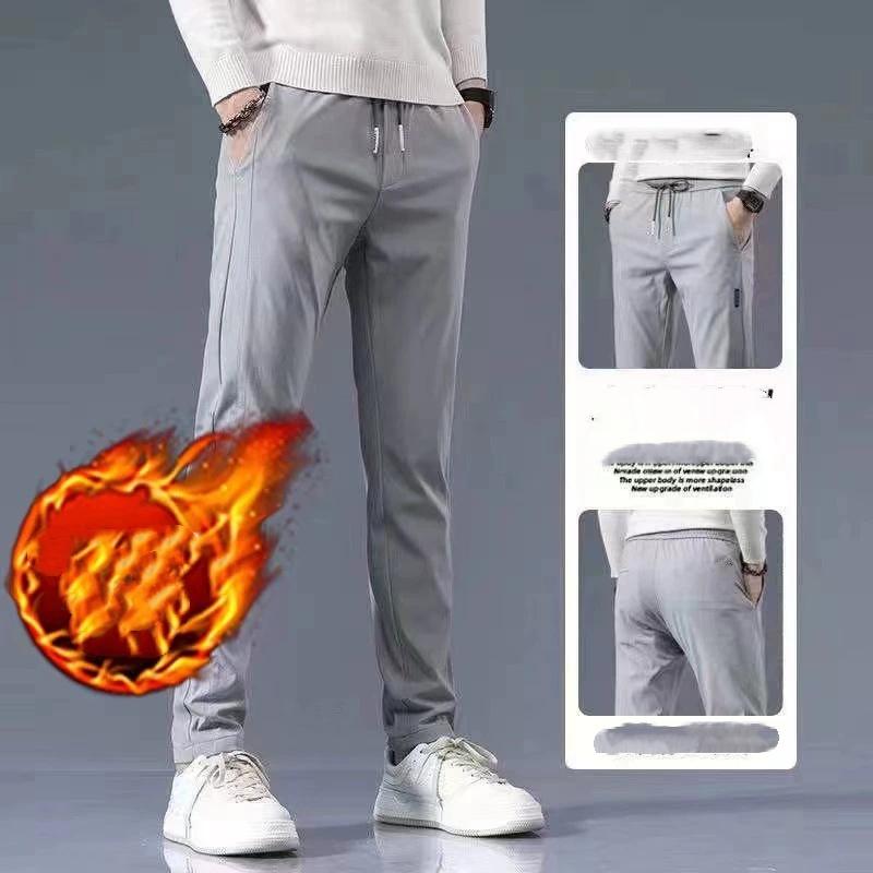 Winter Fleece Golf Casual Pants Men Business Slim Stretch Jogger Thick Trousers Korean Classic Elastic Waist Velvet Male Pants