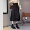 Women's Plus Size Black A-Line Midi Skirt - High Waist, Irregular Hem, Korean Style, Spring/Summer 2024 Collection