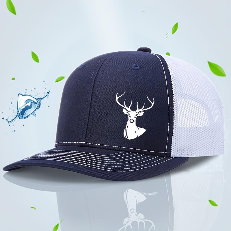 White Deer Head Printed Baseball Cap for Men and Women Breathable Mesh Truck Hat Adjustable Outdoor Sun Protection Bib Caps