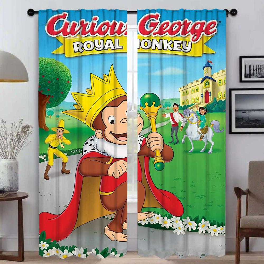 Curious George Shades Curtains for Living Room Curtain for Room 2 Panel Home Interior Curtains Partition Halloween Decoration