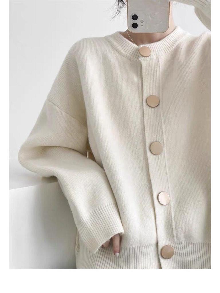 Design-Sense Einfarbiger Strickcardigan - Lockerer Rundhalsausschnitt, Einreiher, Vielseitig für Herbst/Winter 2024