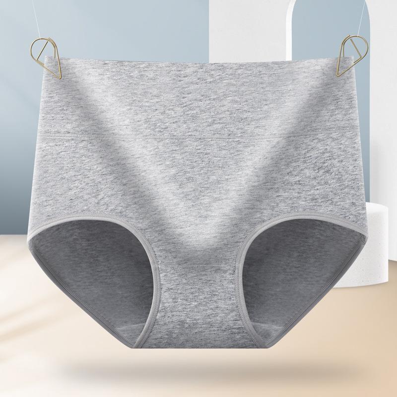 Women High Waist Solid Color Breathable Hip Lifting Tummy Control Cotton Underwear