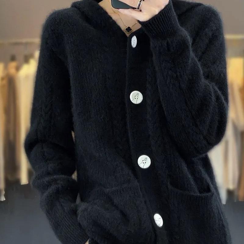 

Свитера Пальто Кардиган для Женщин Осень Зима Большой Размер Свободный Кардиган с Длинным Рукавом Утолщенный Свитер Куртка M чёрный