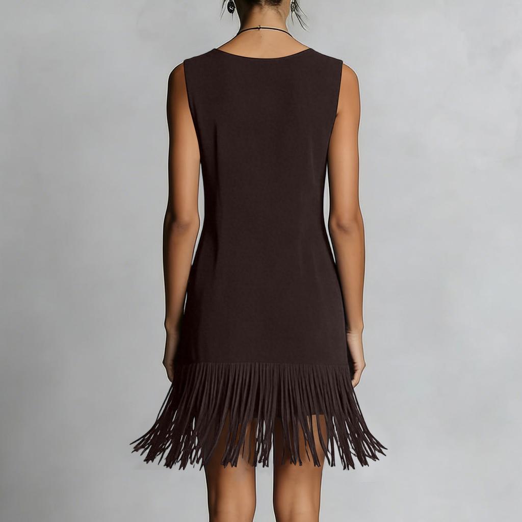 Women's Fashion V-neck Color Sleeveless Dress