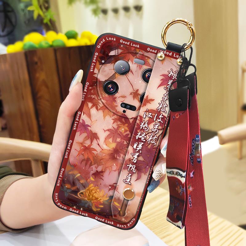 Anti-dust Kickstand Phone Case For Xiaomi 13 Ultra Back Cover Phone Holder Silicone Durable Lanyard Elderly Lady Fashion