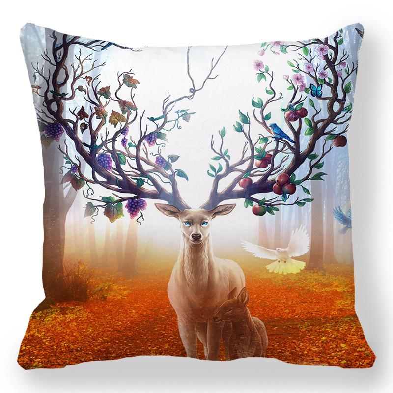 Creative Oil Painting Deer Horn Series Digital printing short plush pillow covers for car sofa office cushion cover home goods 35x35cm