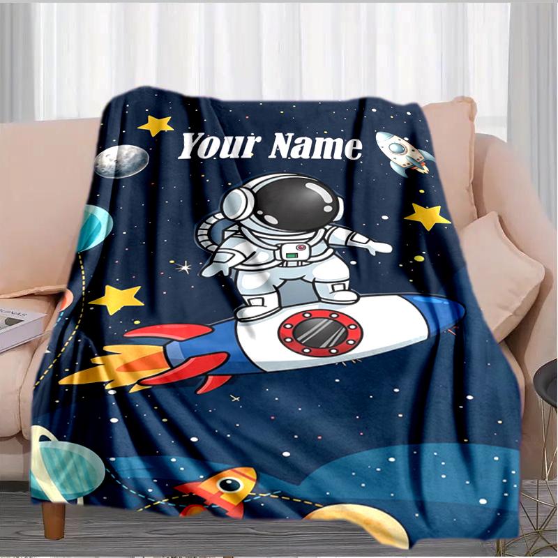 1PC Custom Name Astronaut Rocket Space Blanket Versatile,all-season Throw Suitable for the Living Room,bedroom,camping,travel,and Gift