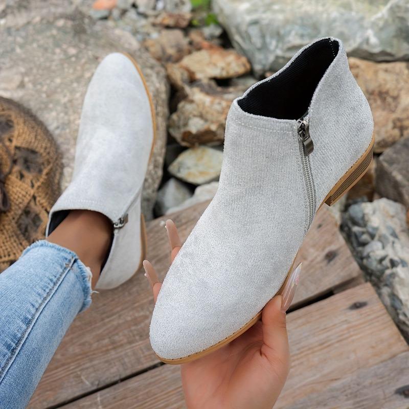 Eleganta slip-on ankelstövlar för damer, spetsig tå, vinterstövlar med dragkedja, dämpad TPR-sula