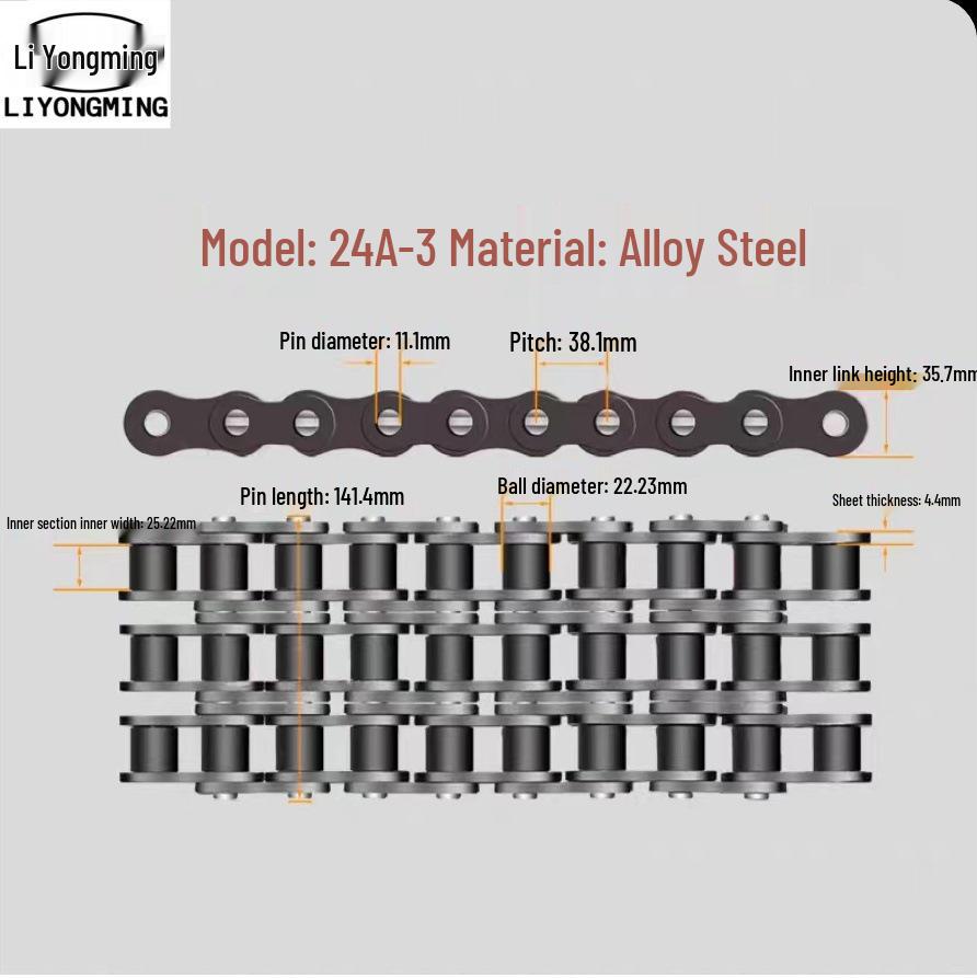 Elephant Brand Alloy Steel 45 Manganese Transmission Chains: Three-Row, 06B, 08B, 10A, and More.