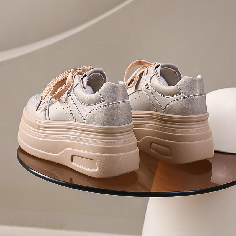 Fashion Women's Autumn Thick Bottom Shoes Breathable Synthetic Vulcanize Flats Shoes Sneakers Versatile Rubber Sole White Walking Shoes